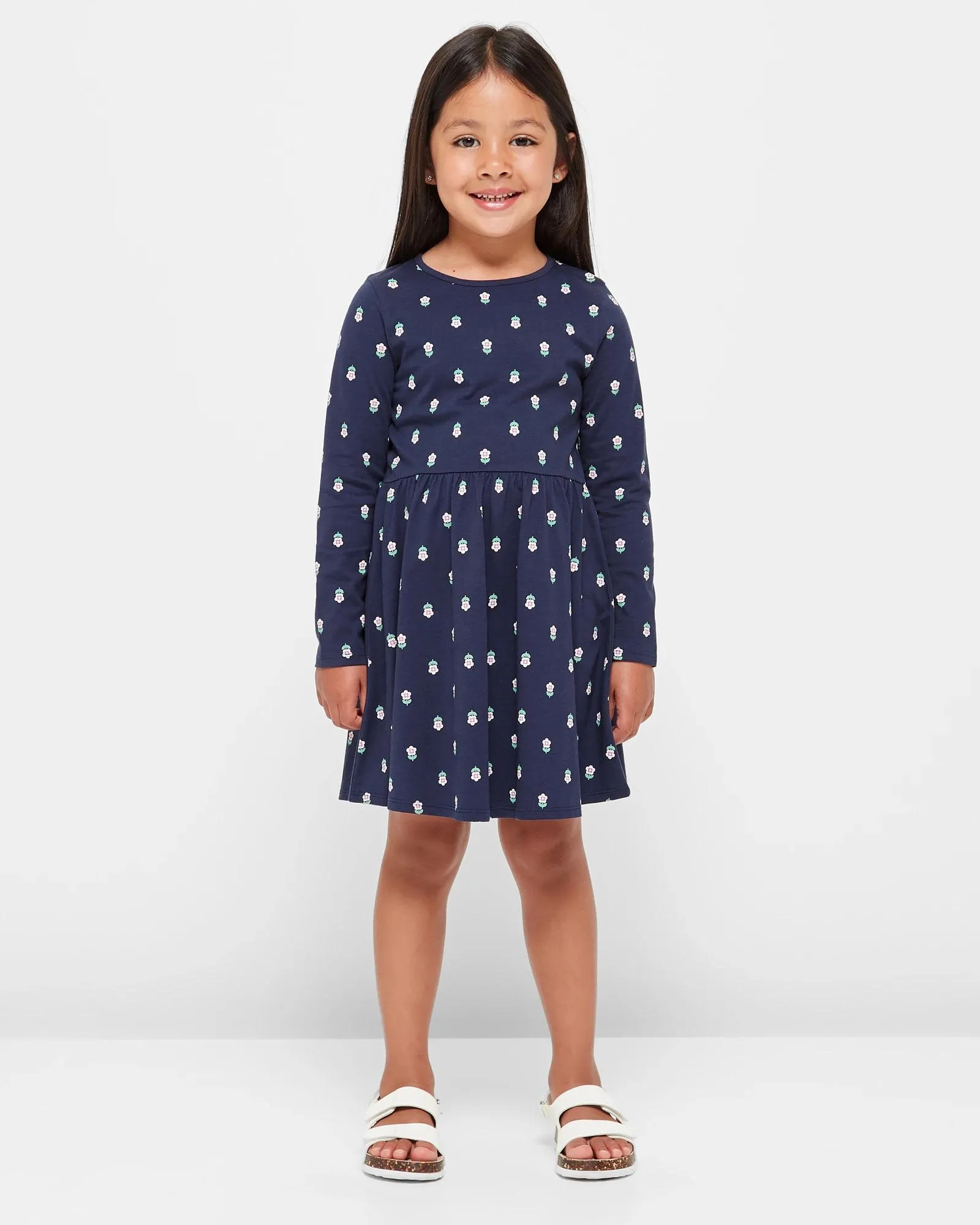 popular  Print Dress - Navy Blue