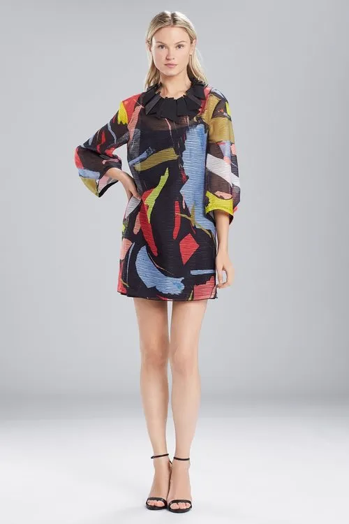 Printed Gauze Dress With Pleated Sleeves