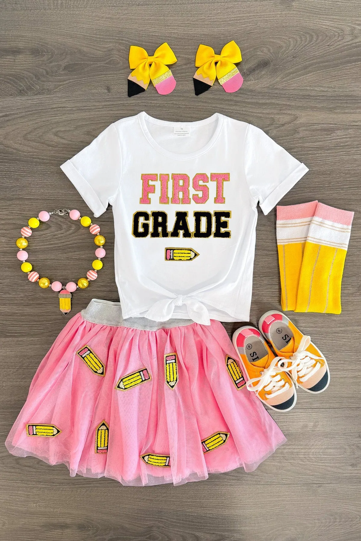 "Pre-K - 6th Grade" Pink Pencil Tutu Skirt Set