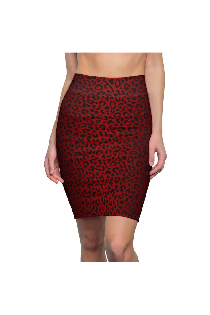 Rosy Leopard Print Women's Pencil Skirt