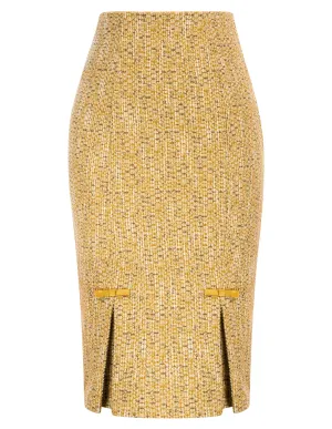 Seckill Offer⌛Vintage Back Slit Skirt High Waist Kickpleats Decorated Pencil Skirt