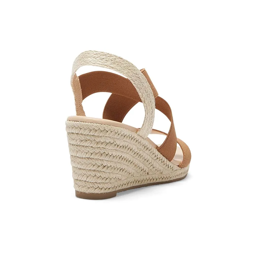 Selina Wedge in Tan Elastic Fabric