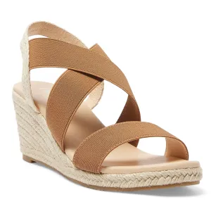 Selina Wedge in Tan Elastic Fabric