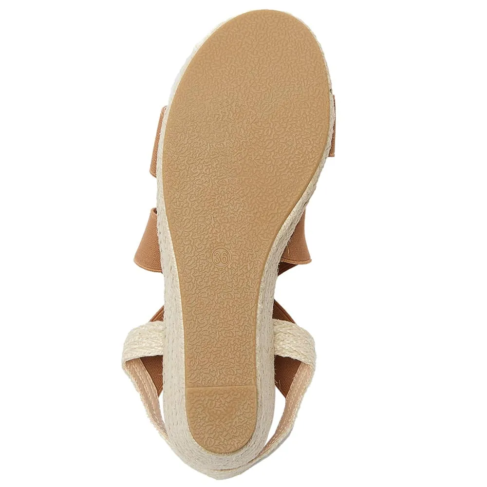 Selina Wedge in Tan Elastic Fabric