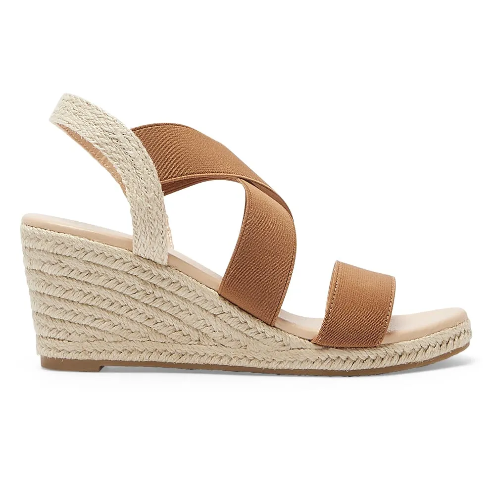 Selina Wedge in Tan Elastic Fabric