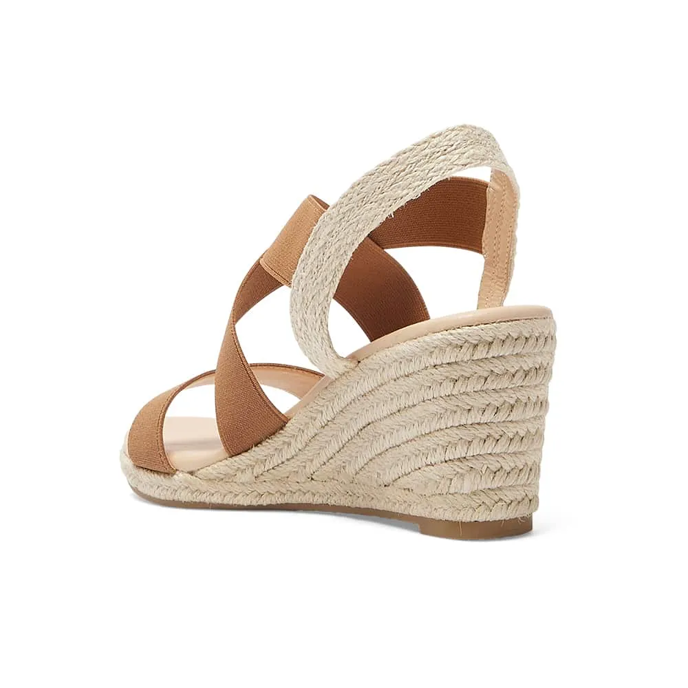 Selina Wedge in Tan Elastic Fabric