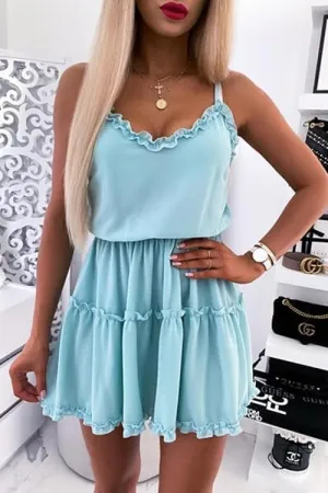 Solid Ruffles Slip Mini Dress