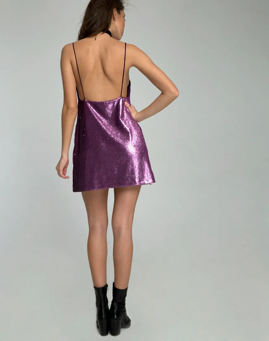 Valley Slip Dress in Amethyst Sequin