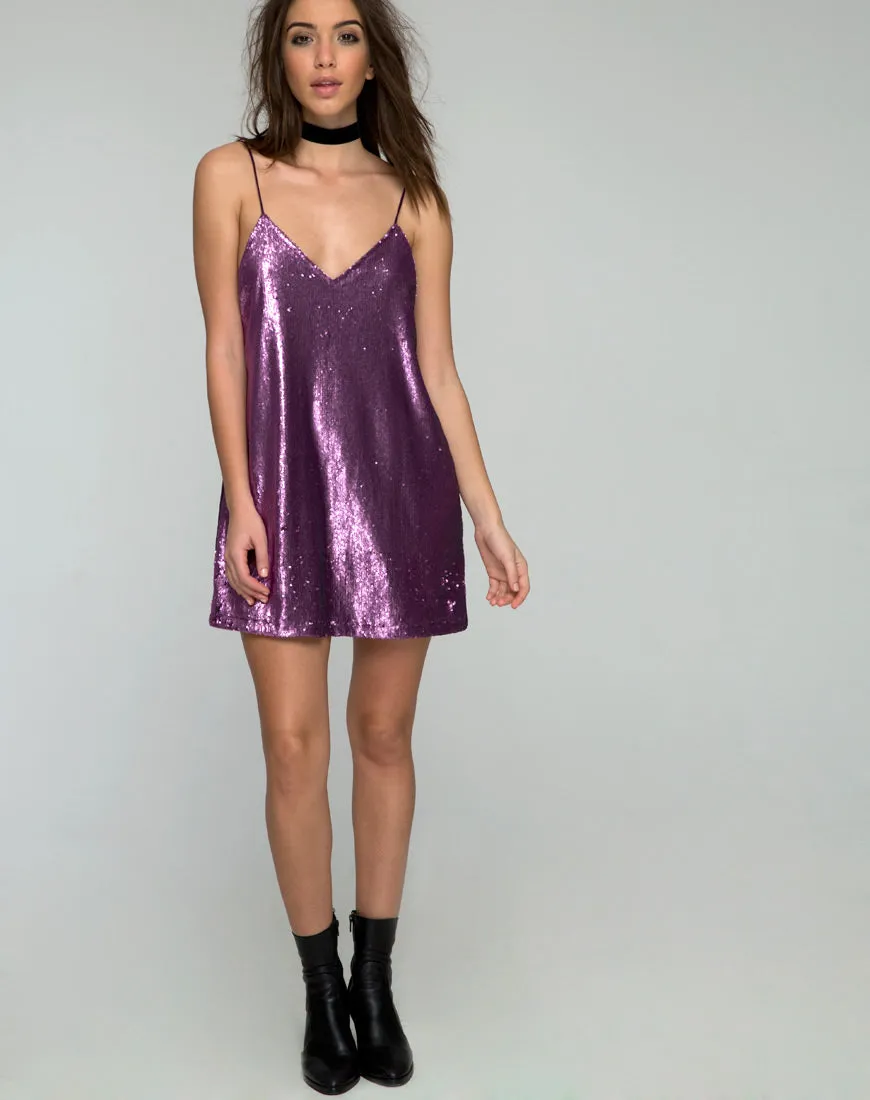 Valley Slip Dress in Amethyst Sequin