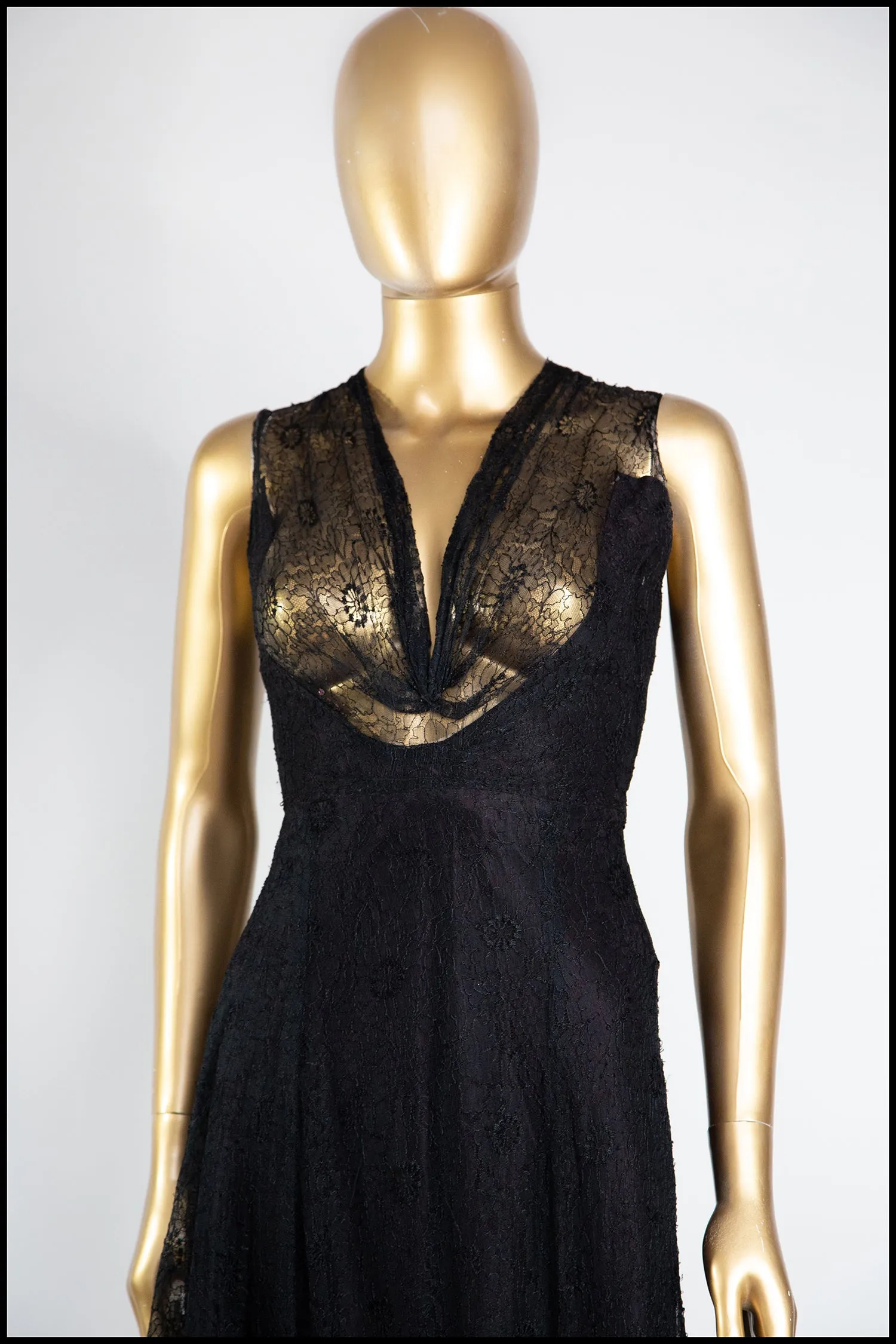 Vintage 1930s Black French Lace Dress