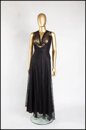 Vintage 1930s Black French Lace Dress