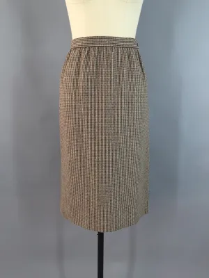 Vintage 1980s Brown Wool Tweed Pencil Skirt