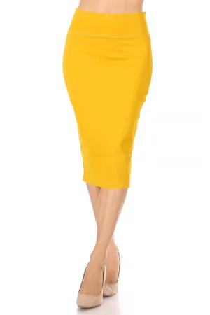 Women's Casual Solid  High Waist Stretchy Back Split Midi Pencil Skirt