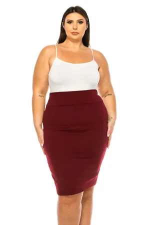 Women's Plus Size Solid Pencil Skirt with Banded Waist - Stretchy