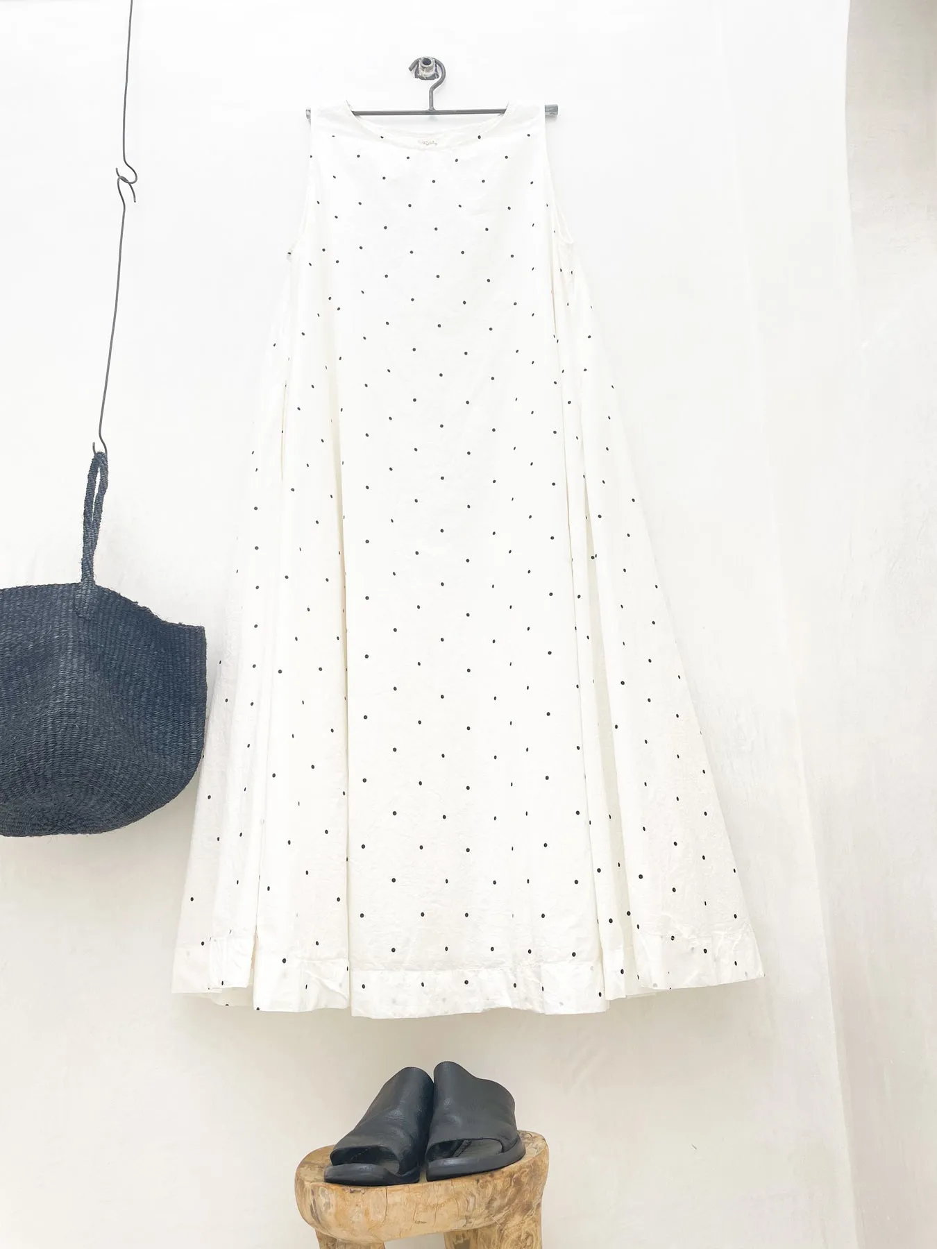 ZAHRA PAPER COTTON DRESS - CREAM AND BLACK POLKA DOT