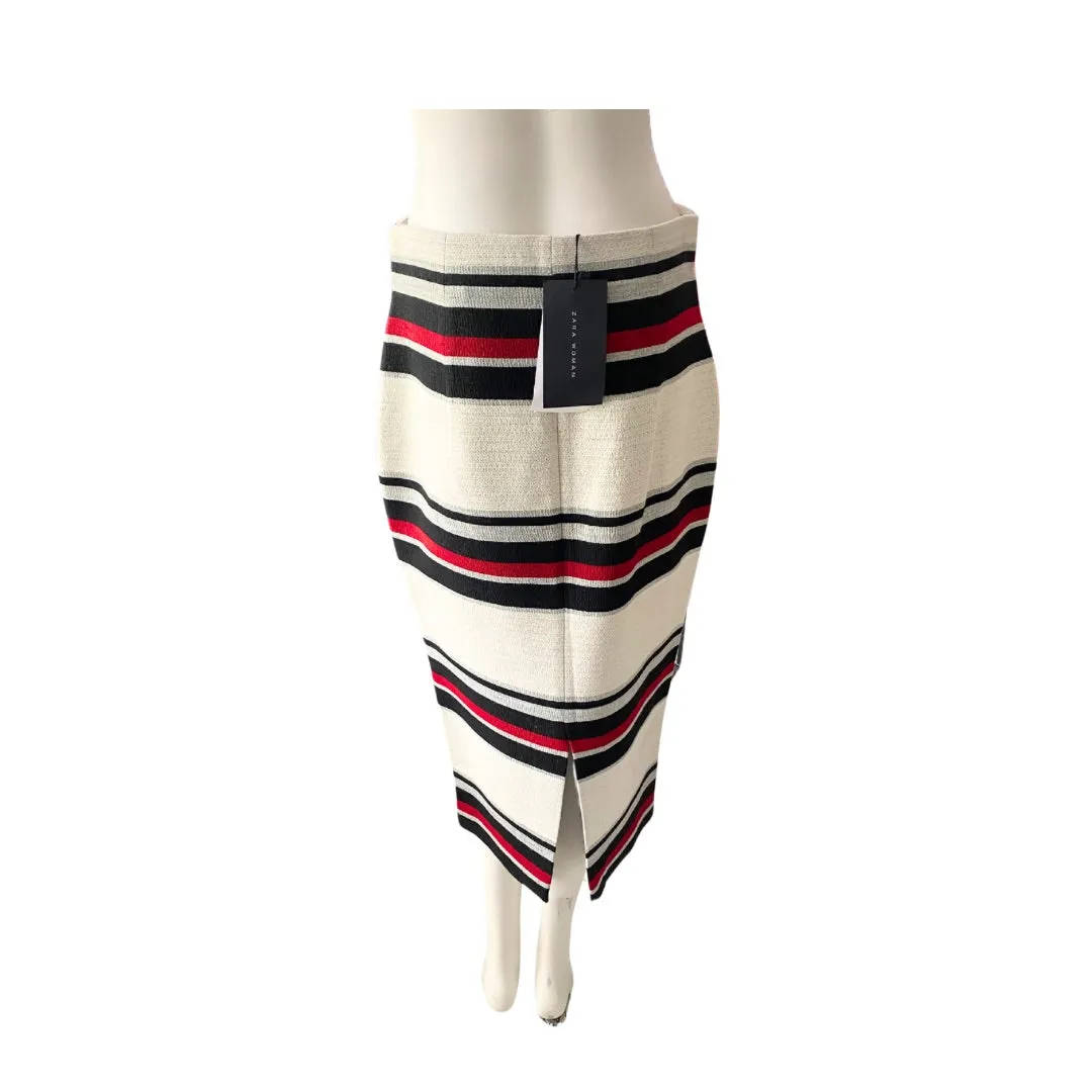 Zara Stripe Pencil Skirt White Multi SIZE M